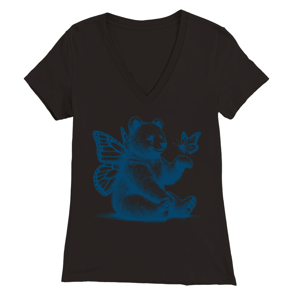 Bear With Butterfly Wings Vintage L Blue Premium Womens V-Neck T-shirt