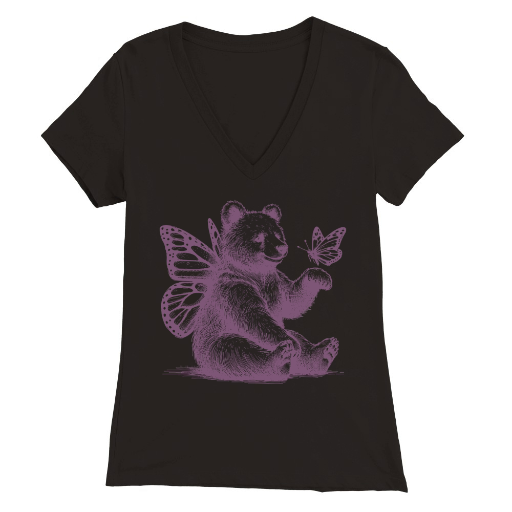 Bear With Butterfly Wings Vintage L Purple Premium Womens V-Neck T-shirt