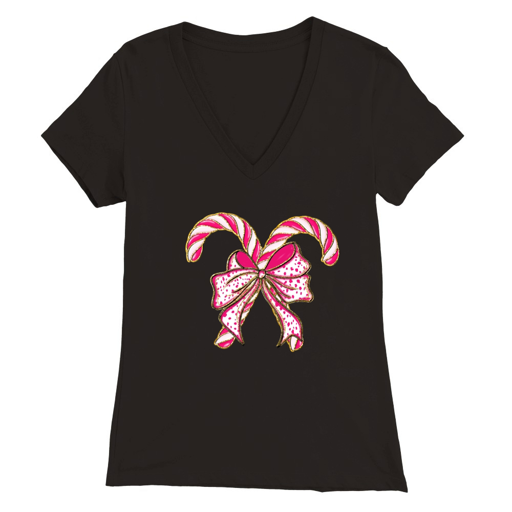 Colorful Coquette Glitter Candy Cane Premium Womens V-Neck T-shirt