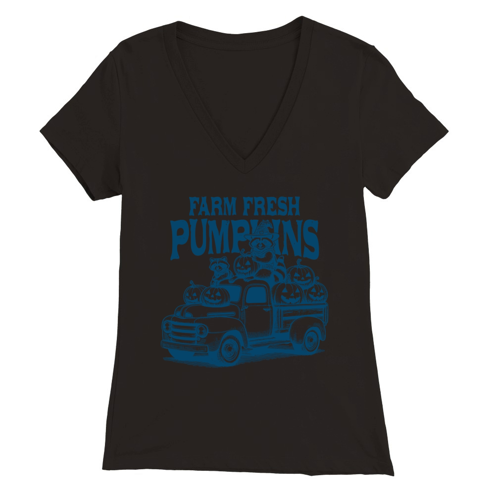 Farm fresh pumpkins Raccoon L Blue Premium Womens V-Neck T-shirt