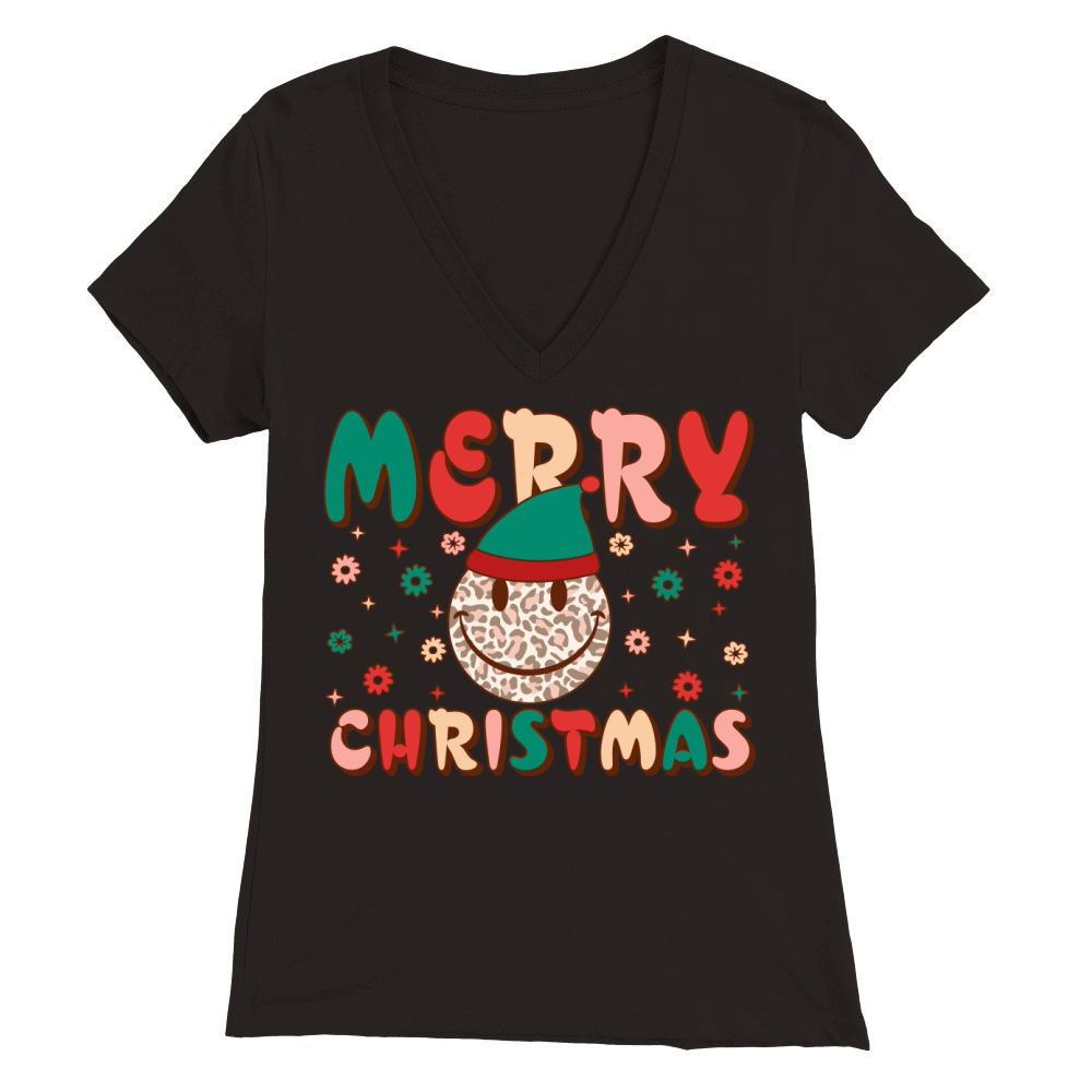 Merry Christmas Smiley Face retro Christmas Premium Womens V-Neck T-shirt