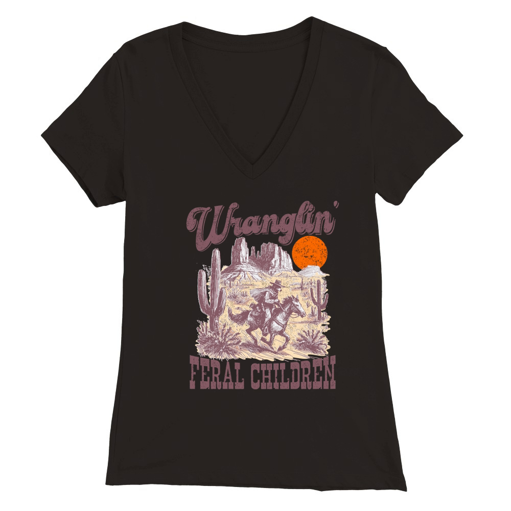 Raccoon Cowboy L Color Premium Womens V-Neck T-shirt