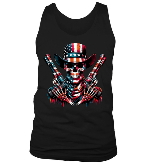 Skull with Guns american flag in grunge style Tank Top Unisex