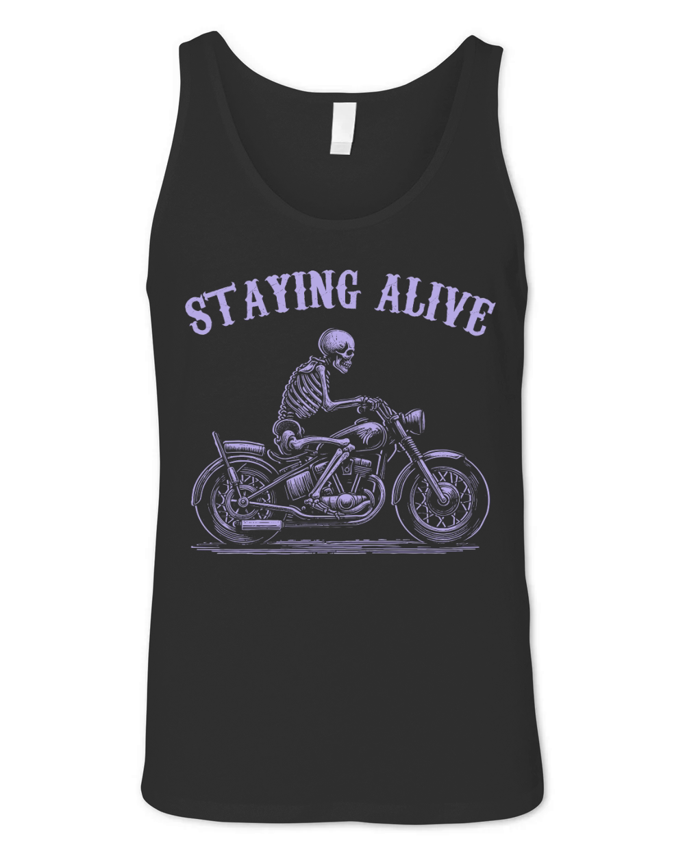 Staying Alive Skeleton riding Motorcycle D Violet Unisex Jersey Tank