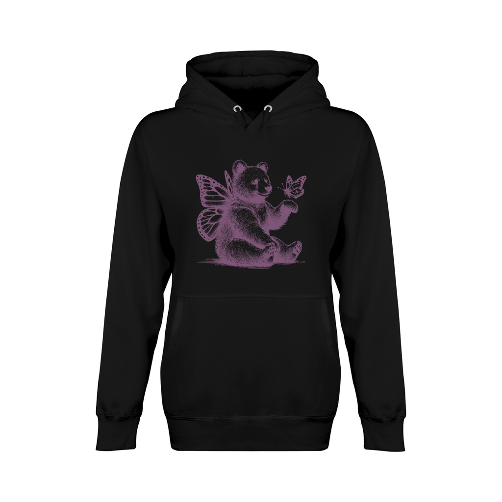 Bear With Butterfly Wings Vintage L Purple Unisex Premium Pullover Hoodie
