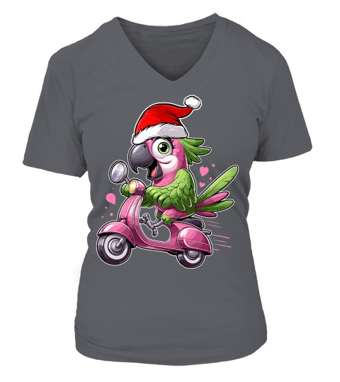 adorable parrot Riding Scooter wearing santa hat 2 V-neck T-Shirt Woman