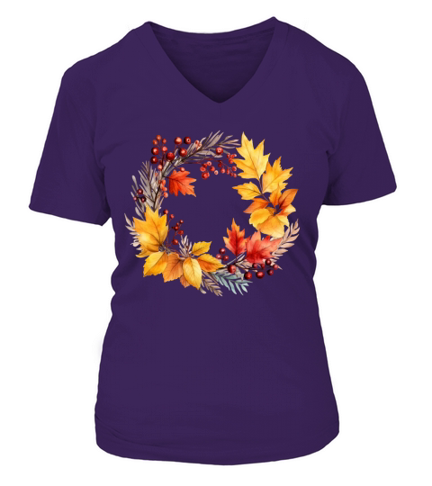 Autumn Fall Floral Frame 10 V-neck T-Shirt Woman