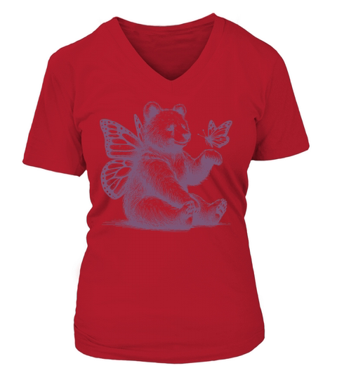 Bear With Butterfly Wings Vintage L Purple V-neck T-Shirt Woman