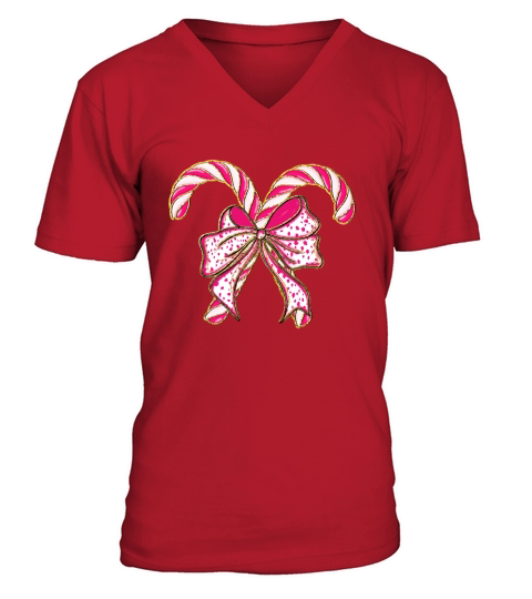 Colorful Coquette Glitter Candy Cane V-Neck T-shirt