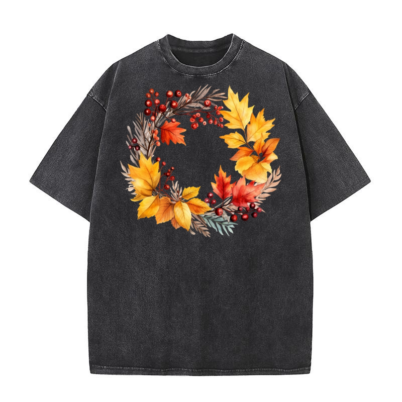 Autumn Fall Floral Frame 10 Washed T-Shirt