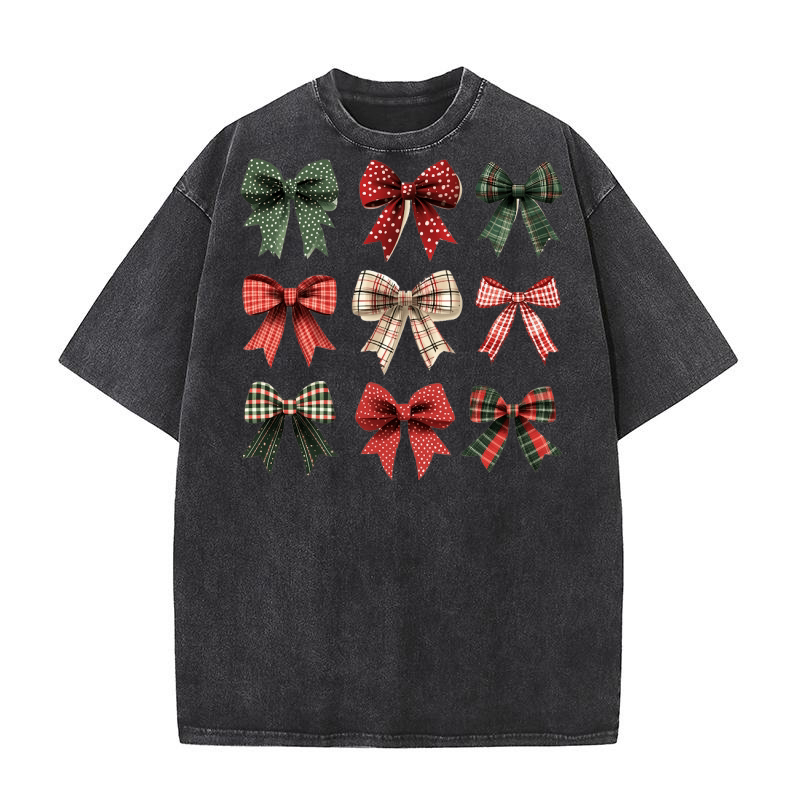 Christmas Coquette Bow Polka Dot Washed T-Shirt
