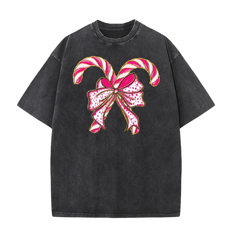 Colorful Coquette Glitter Candy Cane Washed T-Shirt