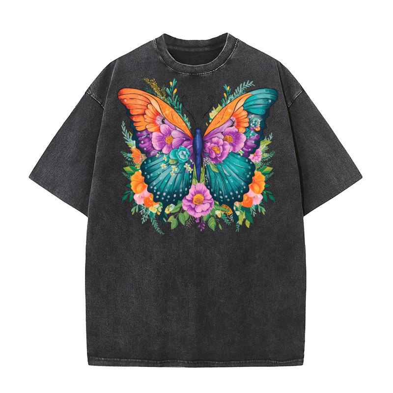 Cute Floral Butterfly 3 Washed T-Shirt