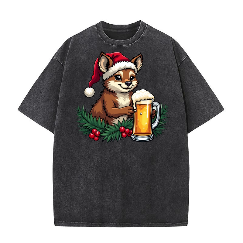 Funny Animal Beer Christmas Sublimation 6 10 Washed T-Shirt