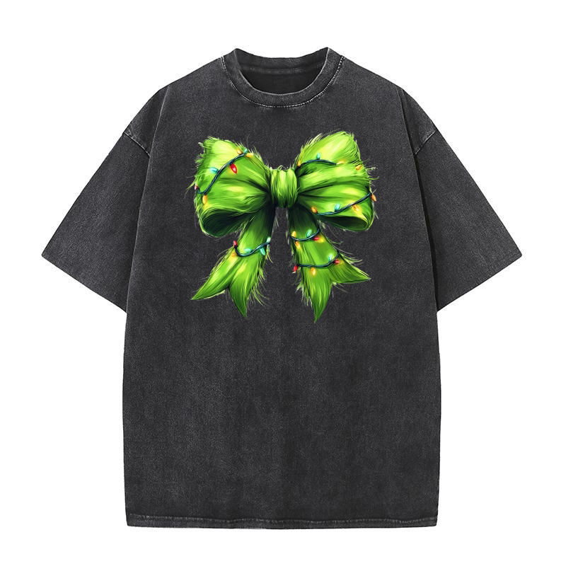 Green Fur Coquette Bow Christmas 2 Washed T-Shirt