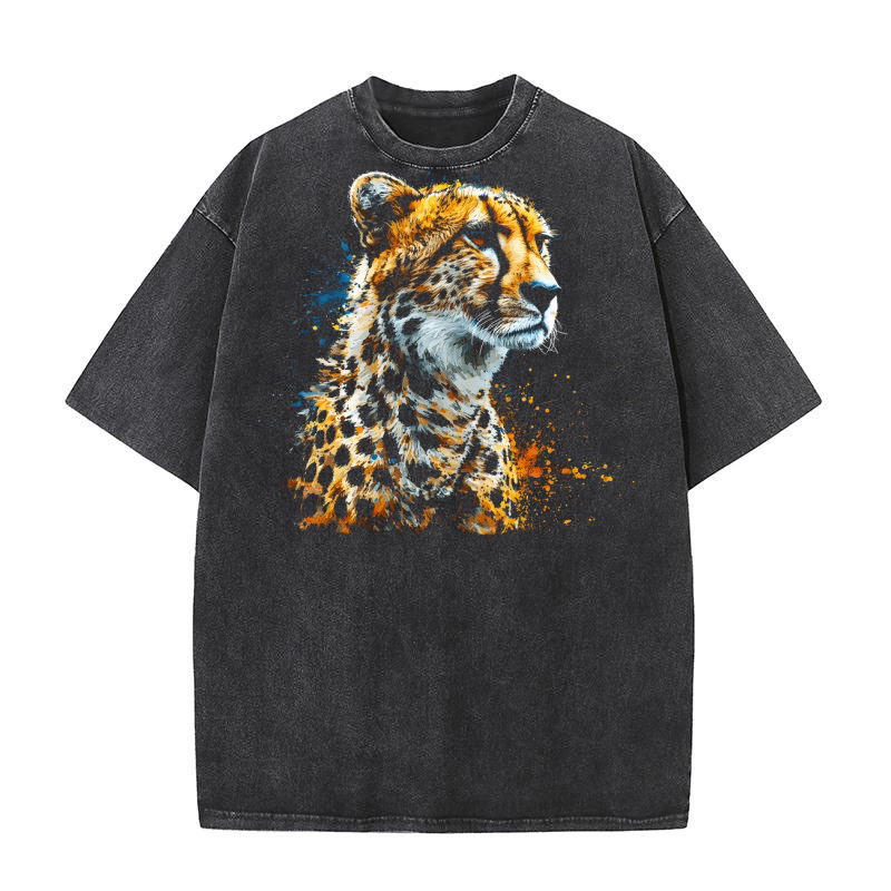 Majestic Leopard with Artistic Paint Splatter Washed T-Shirt