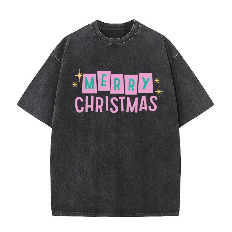 Merry Christmas Pink Midcentury Washed T-Shirt