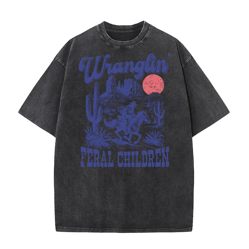 Raccoon Cowboy L vBlue Washed T-Shirt