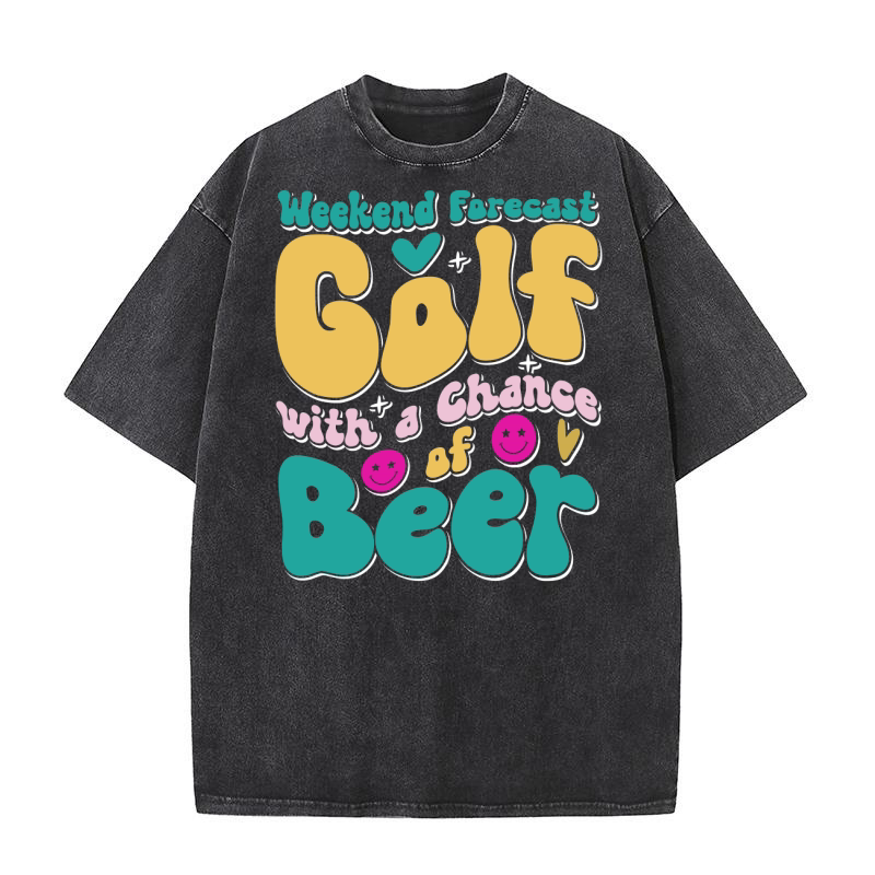 Weekend Forecast Golf with a Chance of Beer 2 Washed T-Shirt