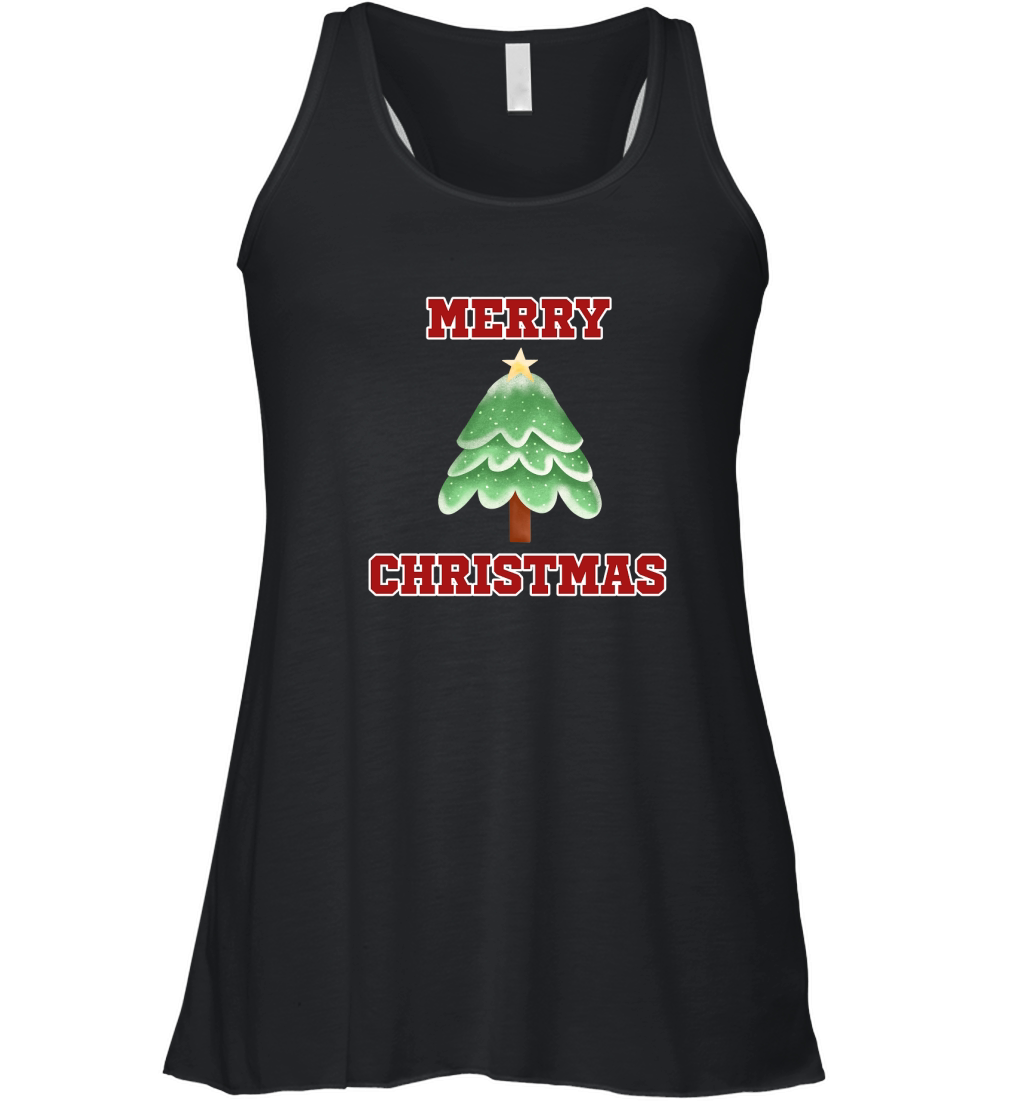 Christmas tree with snow star at top Merry Christmas 8 Women's Flowy Tank Top