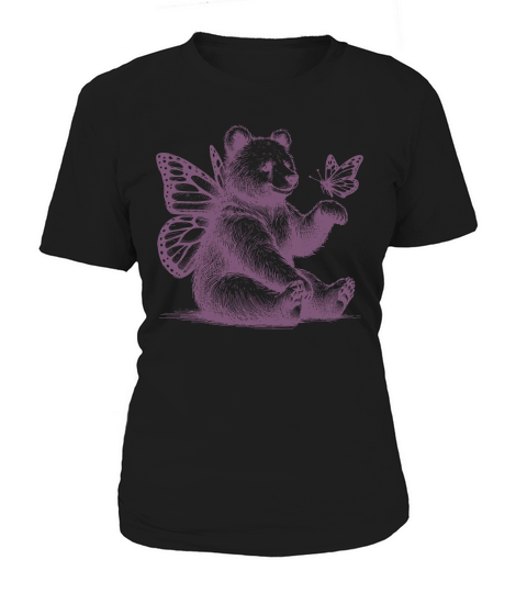 Bear With Butterfly Wings Vintage L Purple Women's T-Shirt