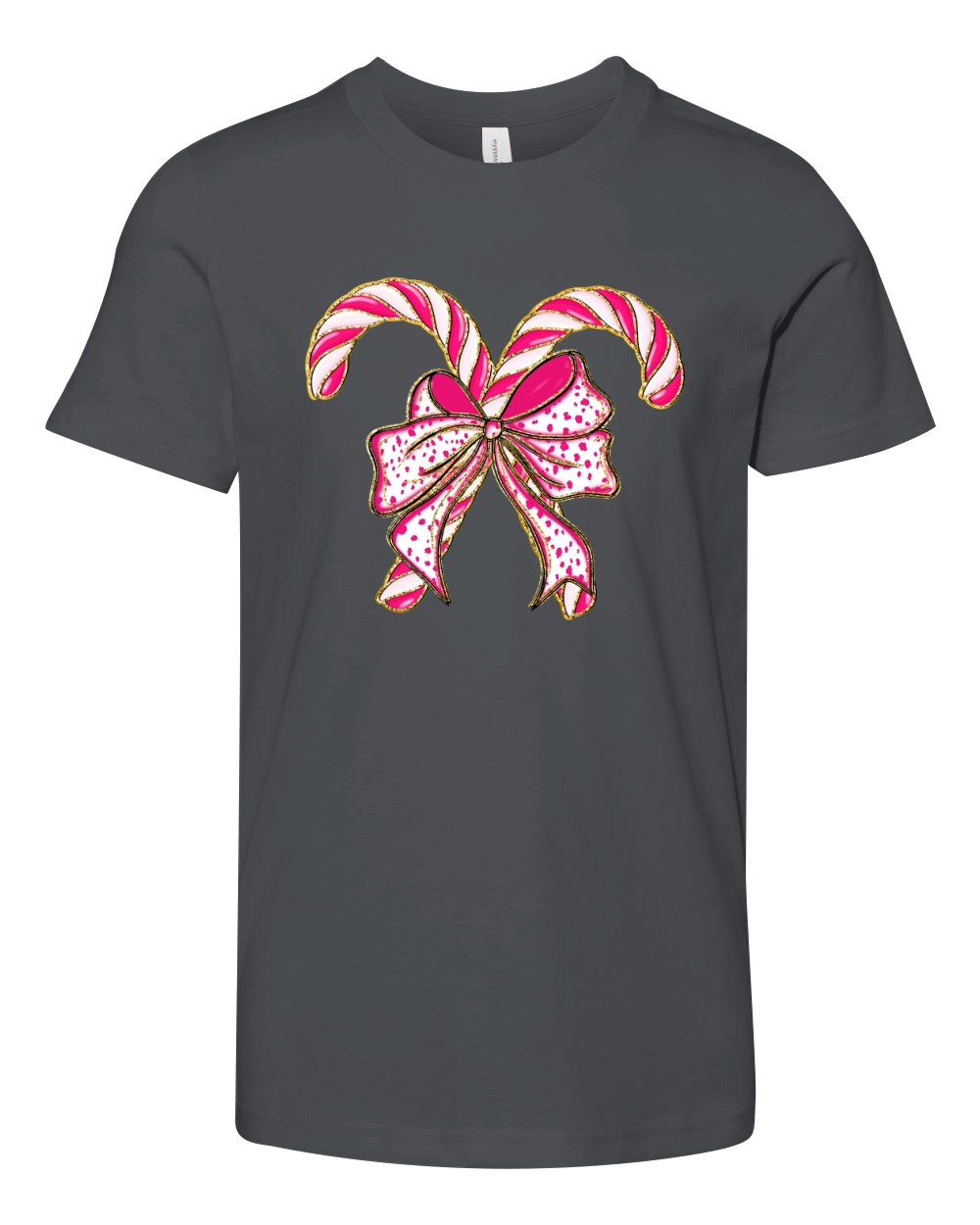 Colorful Coquette Glitter Candy Cane Youth Unisex Jersey Tee