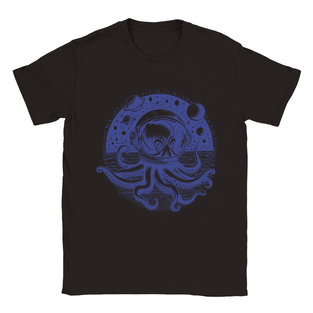 Octopus with Astronaut Helmet vBlue Classic Kids Crewneck T-shirt