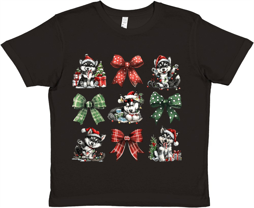 Christmas Coquette Bow Huskies Premium Kids Crewneck T-shirt