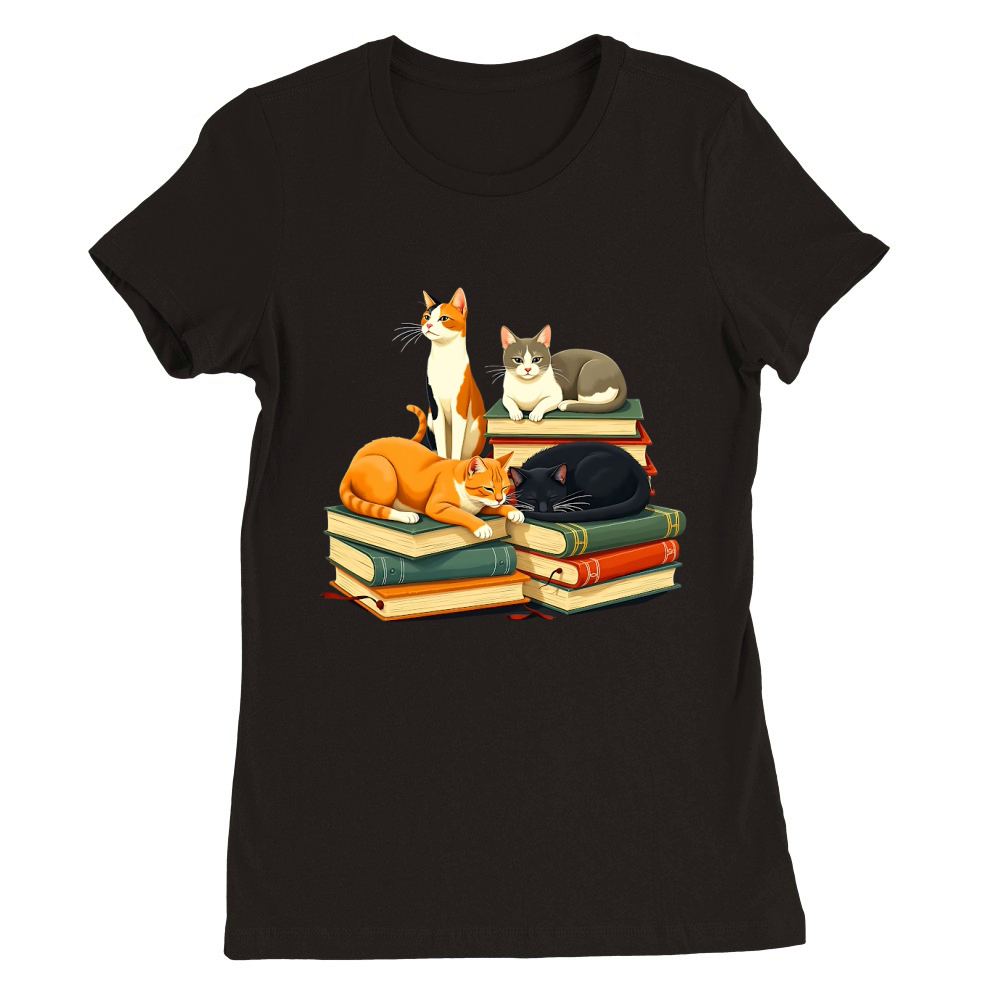 Cats and Books 6 Premium Womens Crewneck T-shirt