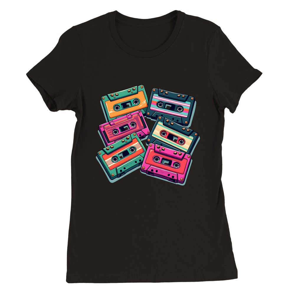 Colorful Cassette Tape Premium Womens Crewneck T-shirt