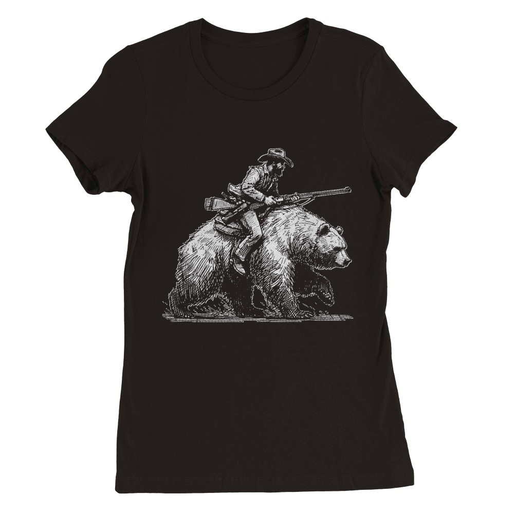 Cowboy Riding Bear D White GR Premium Womens Crewneck T-shirt