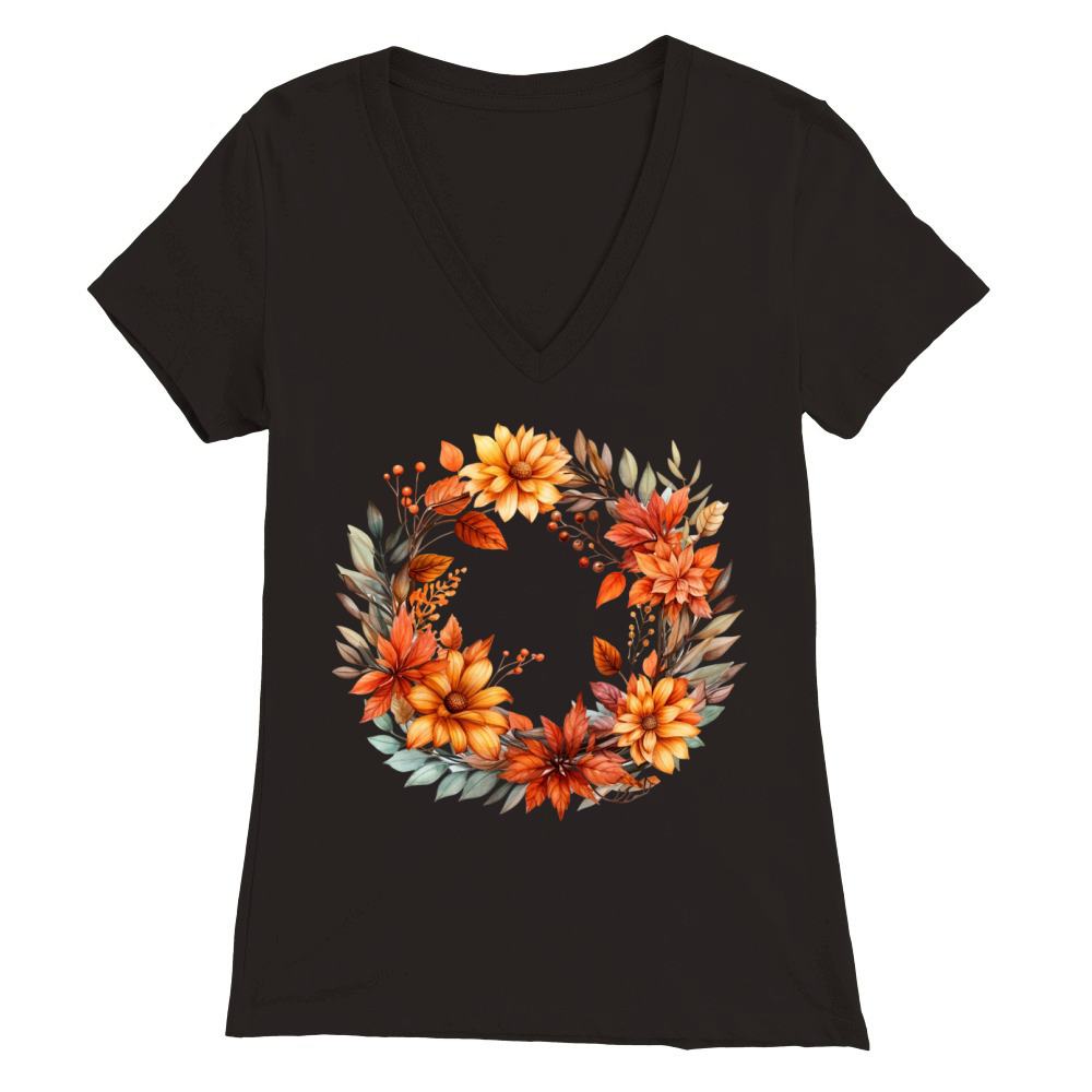 Autumn Fall Floral Frame Premium Womens V-Neck T-shirt