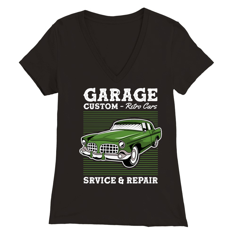 Classic Car Garage Custom Sevice and Repair Premium Womens V-Neck T-shirt