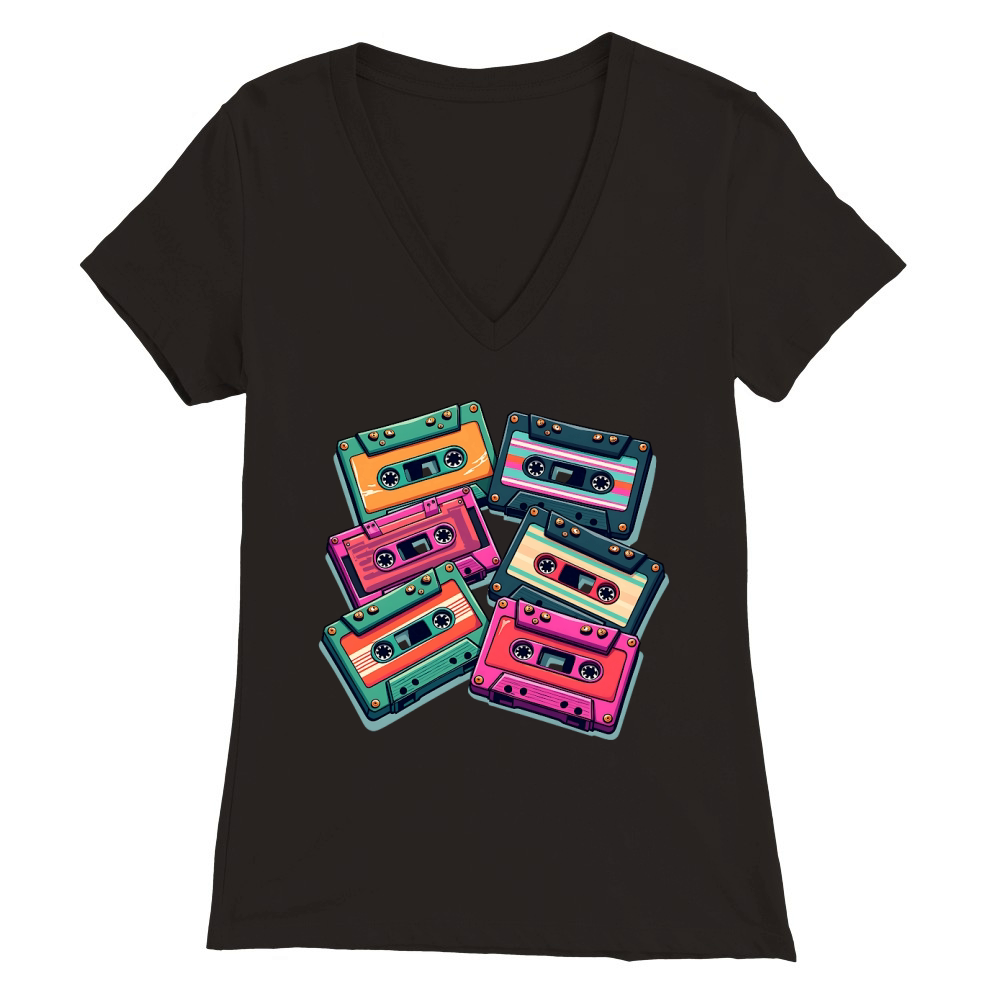 Colorful Cassette Tape Premium Womens V-Neck T-shirt