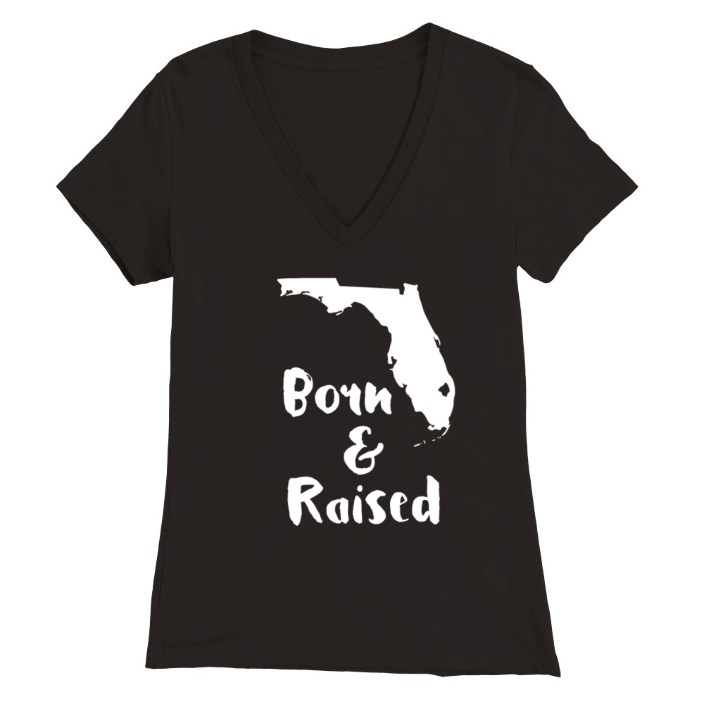 Florida Born and Raised State T-shirt Premium Womens V-Neck T-shirt
