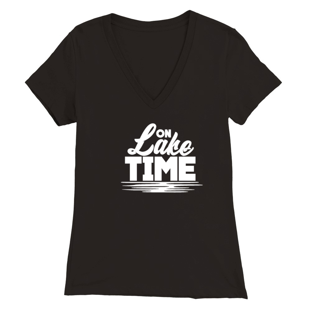 On Lake Time, Fishing Premium Womens V-Neck T-shirt