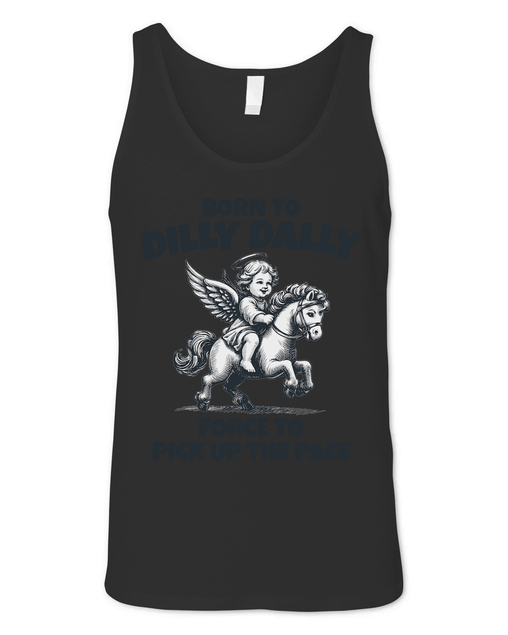 Little Angel Riding A Pony BW Unisex Jersey Tank
