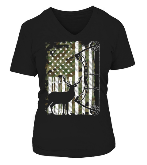 Bow Hunting Deer Hunter Camo American Flag for Men V-neck T-Shirt Woman