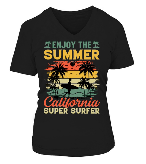 Enjoy The Summer California Super Surfer  (1) V-neck T-Shirt Woman