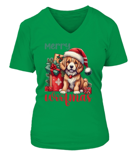 Merry woofmas Dog 5 V-neck T-Shirt Woman