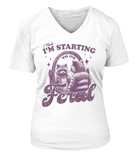 Raccoon in Mirror L Purple V-neck T-Shirt Woman