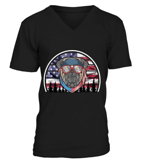American Flag Pug V-Neck T-shirt