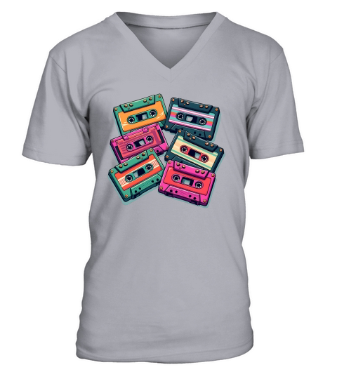Colorful Cassette Tape V-Neck T-shirt