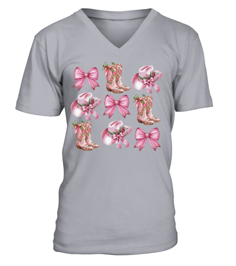 pink coquette western V-Neck T-shirt
