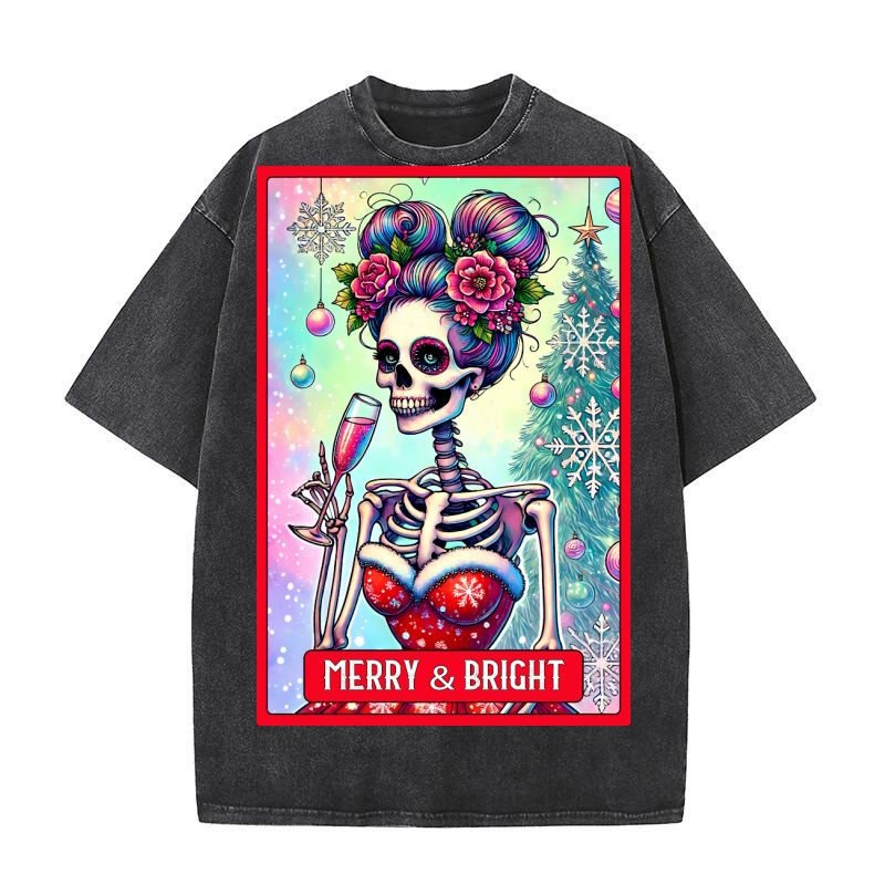 6.Christmas Skeleton Taro Cards Bundle Washed T-Shirt