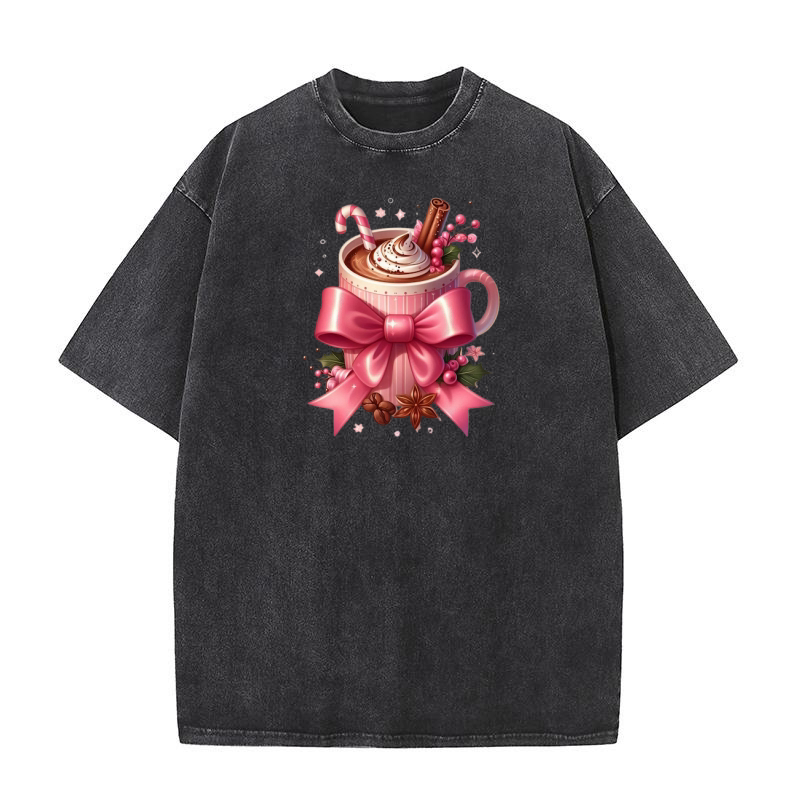 Christmas Pink Coquette Fancy Bow Clipart (1) Washed T-Shirt