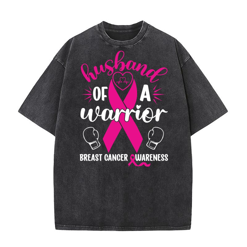 Husband Of A  Warrior Breast Cancer Awareness Washed T-Shirt