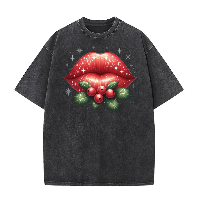 Lips Clipart Christmas Lips Holiday Lips (4) Washed T-Shirt