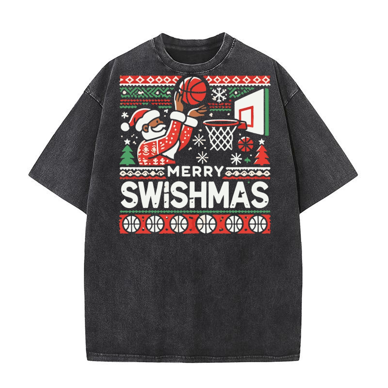 Merry Swishmas Basketball Christmas 2 Washed T-Shirt