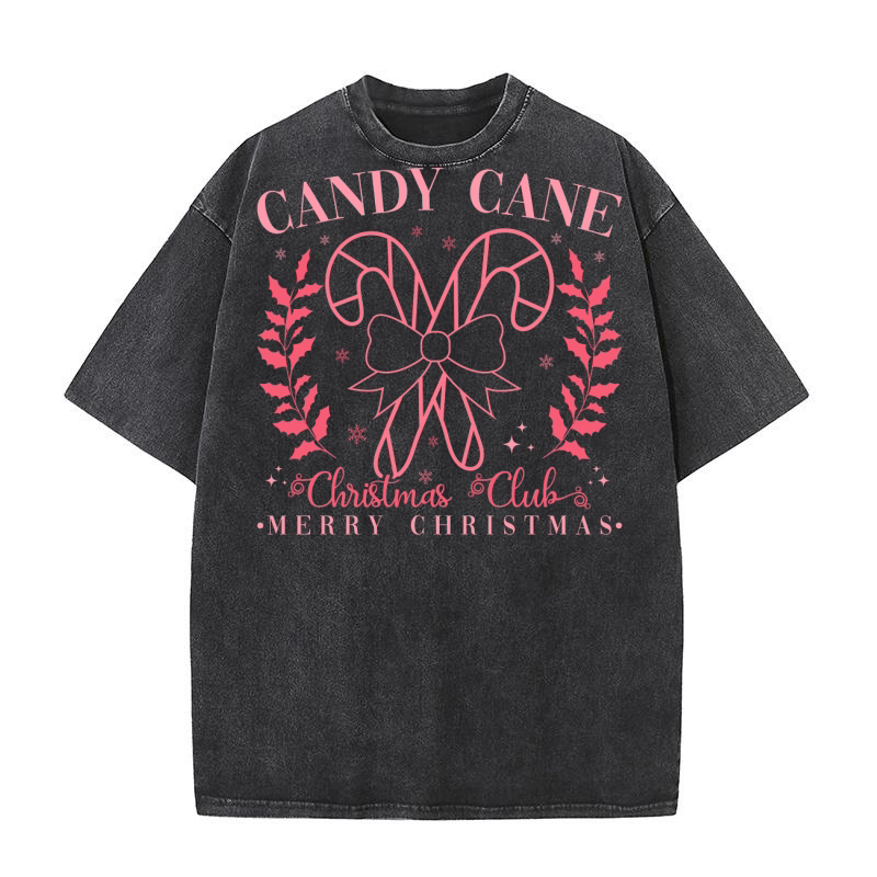 Pink Candy Cane Christmas Club Funny Christmas300 Washed T-Shirt